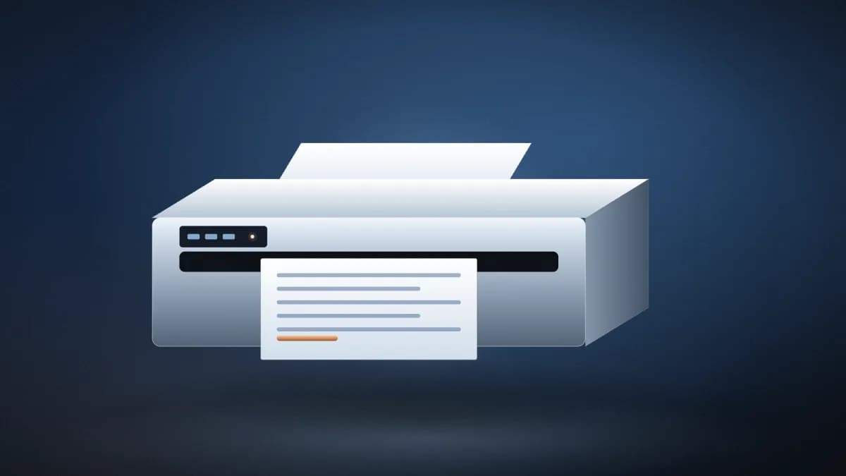 Office printer with a printed page in the tray