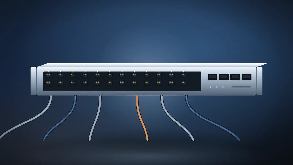 Rack network switch with a row of ports