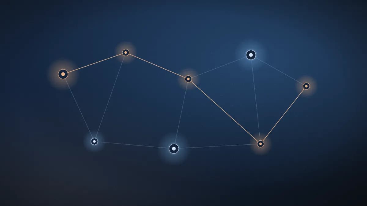 Network of connected business sites with one highlighted route