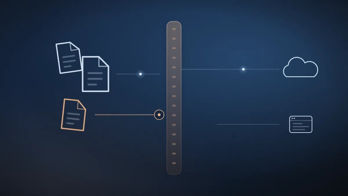 Documents held back at a barrier while approved traffic passes to the cloud